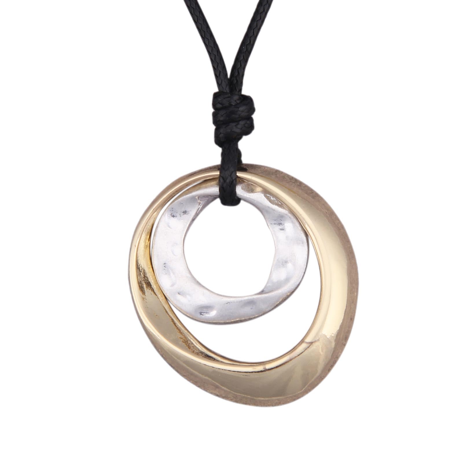 GelConnie Leather Necklace for Women Round Wooden Pendant Long Leather Choker Vintage Sweater Necklace Gold Chunky Boho Necklaces for Women