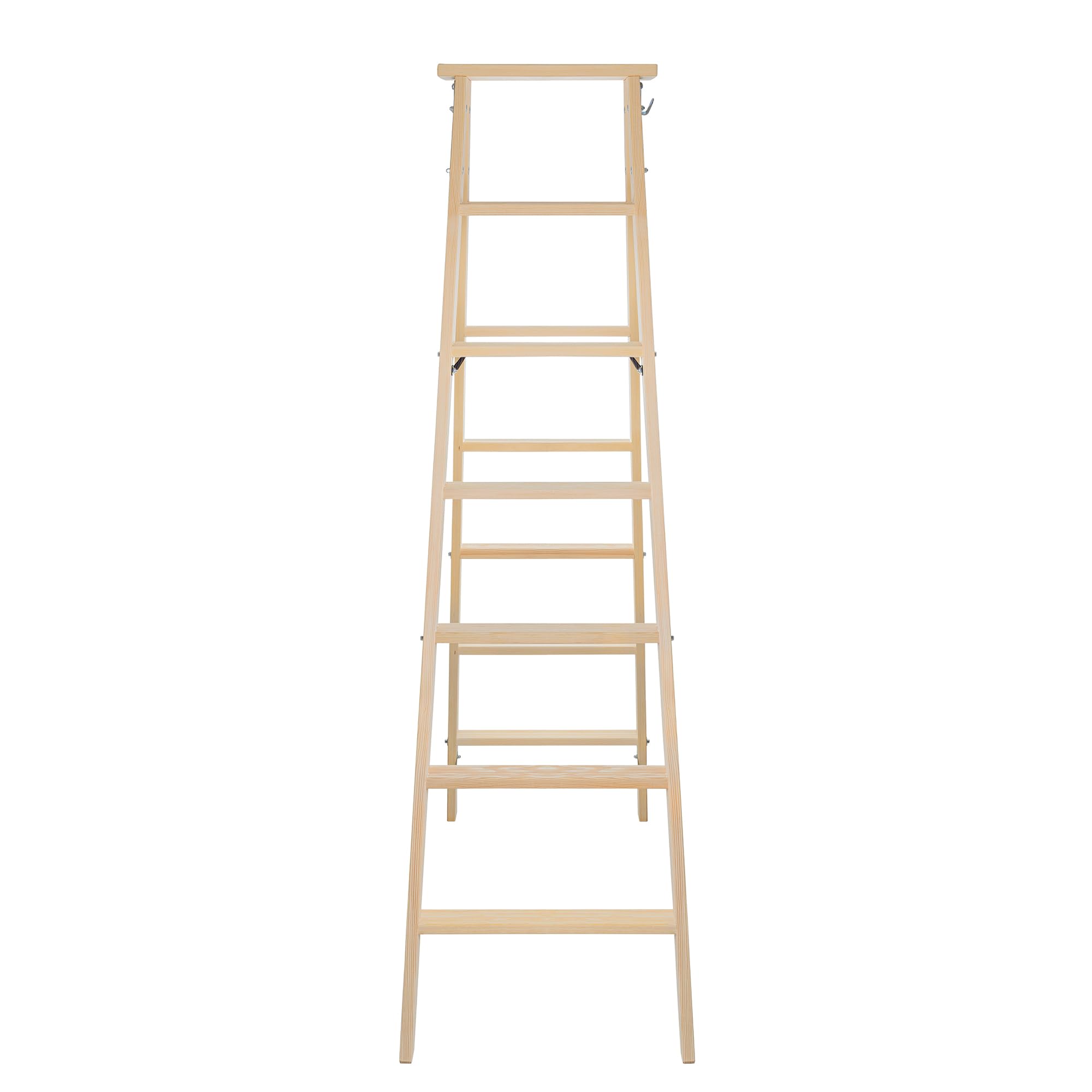 KADAX Échelle en Bois, Escabeau Pliante avec Crochet en Acier - 7 Marches