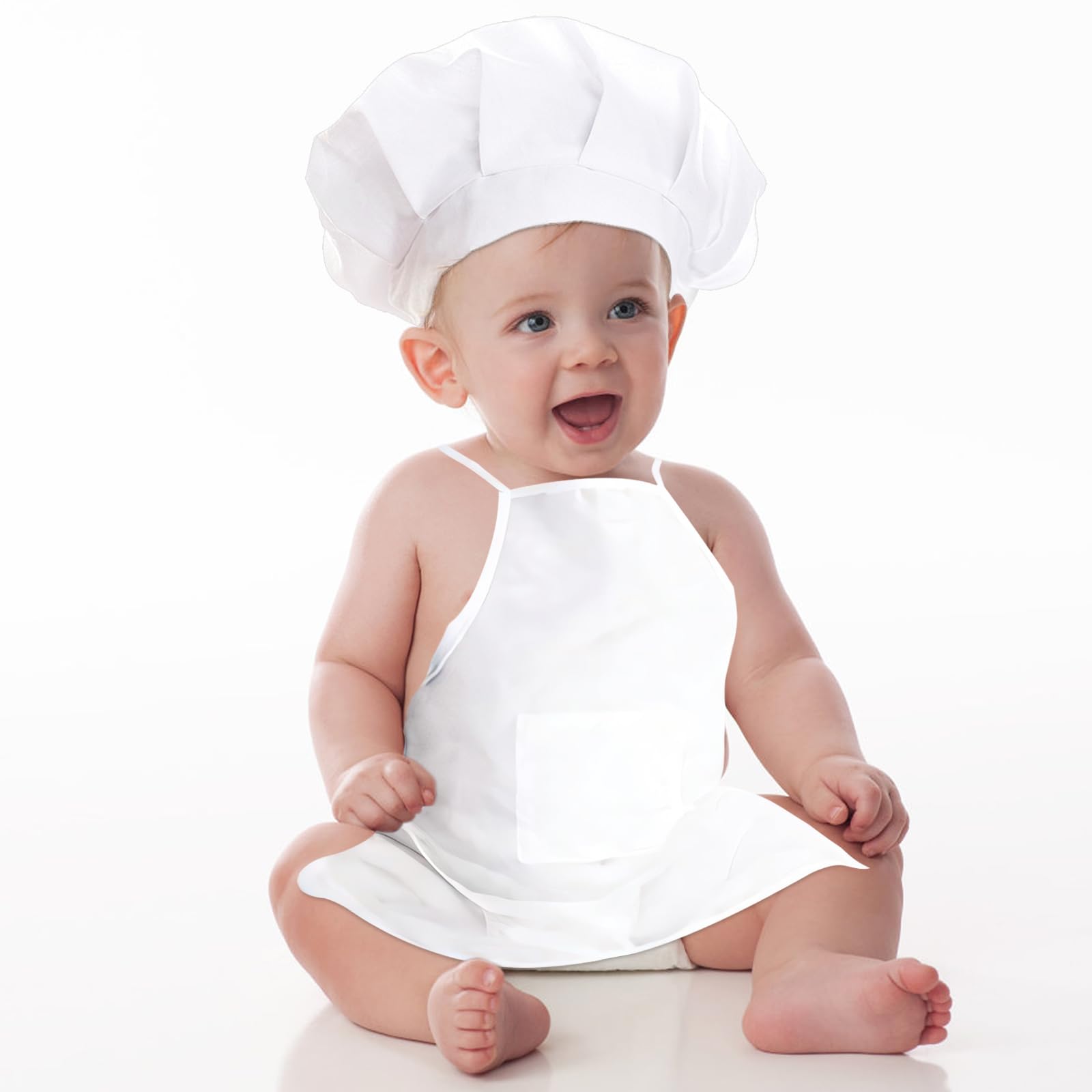 Disfraz de cocinero de 2 piezas para fotografía de recién nacido, delantal de bebé y gorro de cocinero, minigorro de cocinero para niños pequeños, de algodón, para fotografía infantil