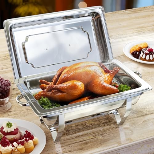 Set di scaldavivande per buffet, scaldavivande in acciaio inox di alta qualità, set di scaldavivande e scaldavivande per feste, matrimoni, compleanni, design con bordo arrotolato con argento Set di scaldavivande per buffet, scaldavivande in acciaio inox di alta qualità, set di scaldavivande e scaldavivande per feste, matrimoni, compleanni, design con bordo arrotolato con argento