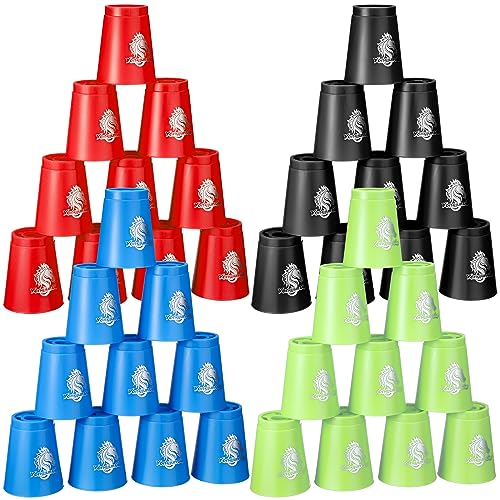 Libima 48 Pcs Sports Stacking Cups Set Stacking Cup Classic Games Speed Training Game for Boy Girl Adult Family Party Challenge Competition Travel Gift 4 Colors (Blue Green Black and Red)