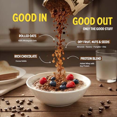 Image of MuscleBlaze High Protein Oats, Blue Tokai Cafe Mocha, 400g | 26g Protein | Breakfast Cereals for Weight Management