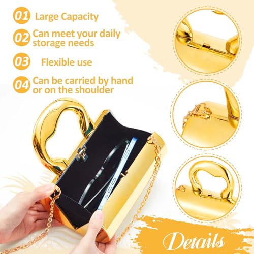 Quelay 3 Pcs Clutch Purse Jewelry Set for women Evening Prom Purses Metallic Handbag jewelry accessories Bracelet Earrings for Formal Wedding Banquet Retro3
