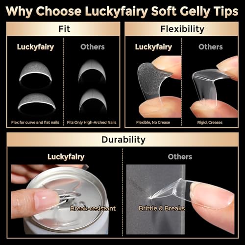 Image of Luckyfairy Short Coffin Nails Tips 504 Pcs 12 Sizes Soft Gelly Tips | Pre-etched, Full Cover Fake Nails, Coffin Nails French Style Nail Extension, Home Salon DIY