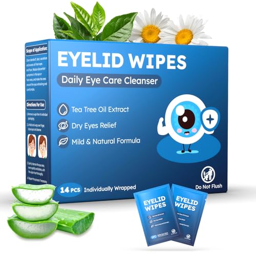 14PCS Tea Tree Oil Eyelid Wipes for Itchy & Dry...