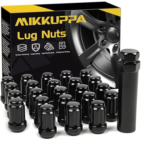 MIKKUPPA 23pcs 1/2-20 Lug Nuts Replacement for 1987-2018 Jeep Wrangler, 2002-2012 Jeep Liberty, 1993-2010 Jeep Grand Cherokee Aftermarket Wheel - Black Closed End Lug Nuts Cover