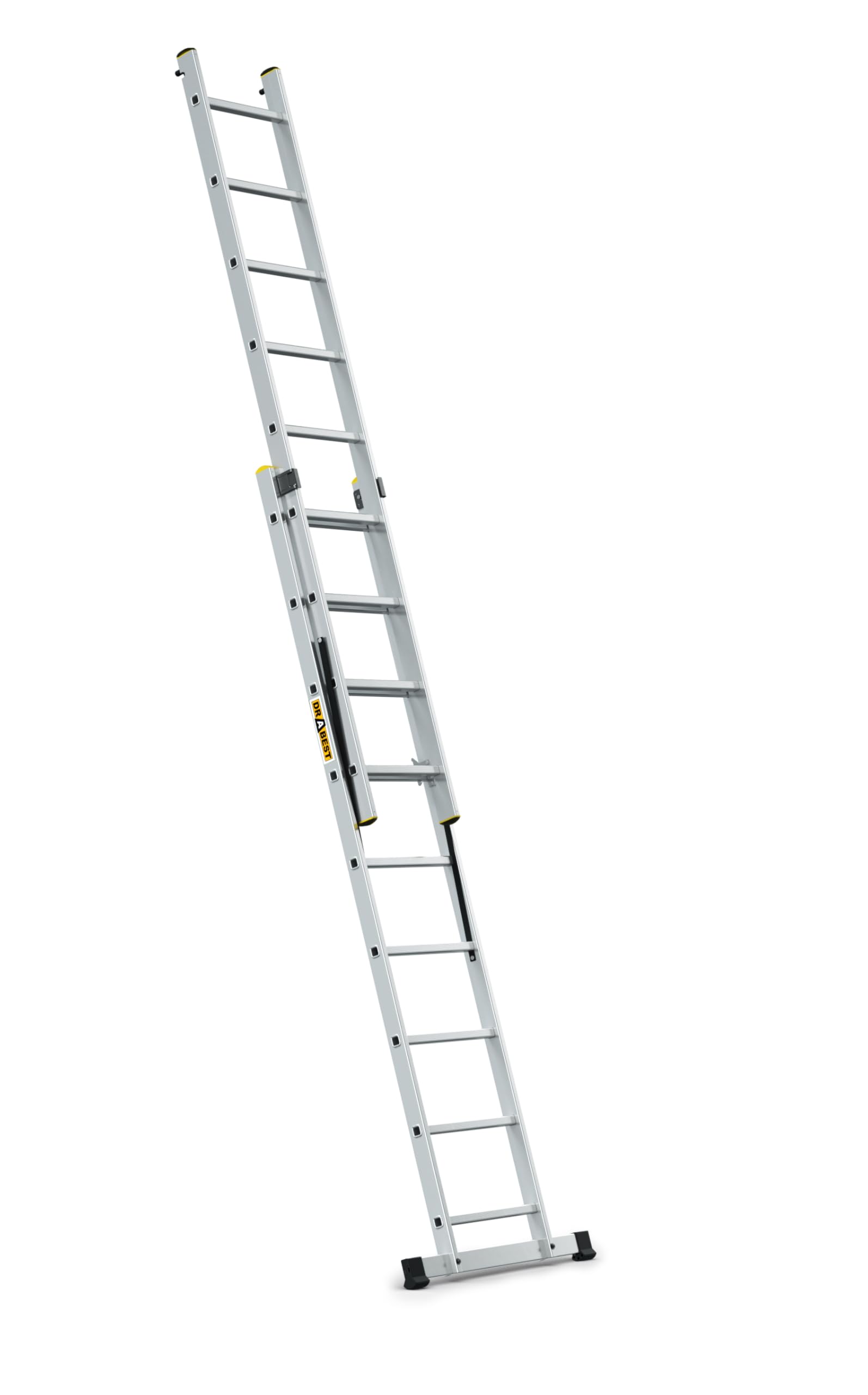 DRABEST Escalera de Aluminio Pro - Resistente y Duradera - Ganchos galvanizados - Norma EN-131 - Diseño ergonómico - 2 Elementos - 2x9 peldaños 150 kg de Capacidad de Carga - 47x379x11,5 cm