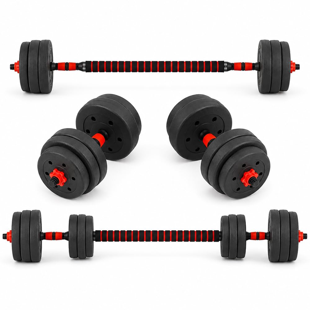 Ravian Adjustable Dumbbells & Barbell Set 20–30KG – 2-in-1 Weight Lifting Training Set, Non-Slip Handles, Connecting Rod, Home Gym Fitness Equipment (25Kg)