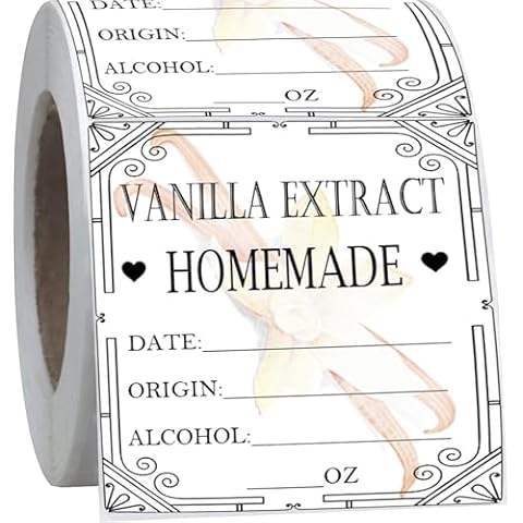 240pcs Vanilla Extract Labels, Homemade with Love Vanilla Stickers with Instructions, 2 Inch Vanilla Labels for Handcrafted Vanilla Bottles,Holiday Gift,Kitchen Pantry, Jar, Organization (3") Cover