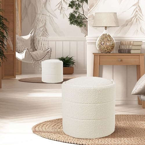 Image of HomePop 18 inch Storage Round Ottoman - Cream Boucle