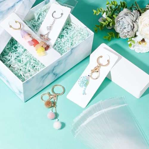 Image of Festiko Keychain Display Cards (White B, Pack of 200 Pcs, 5.9 inch*2 inch), Keyring Display Cards, Jewellery Display Cards
