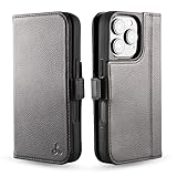 Snakehive Genuine Leather Wallet Case for iPhone 16 Pro – Flip Cover with Card Slots & Stand (Dappled Black)