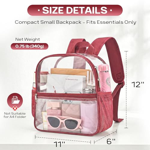 Image of Oraben Clear Backpack Stadium Approved, Small Stadium Bag 12 x 6 x 11 in | 0.4mm Thick PVC, Durable Material,Clear Bag with 2 Side Pockets,Great for Park, Festivals, Sporting Events and Daily Use