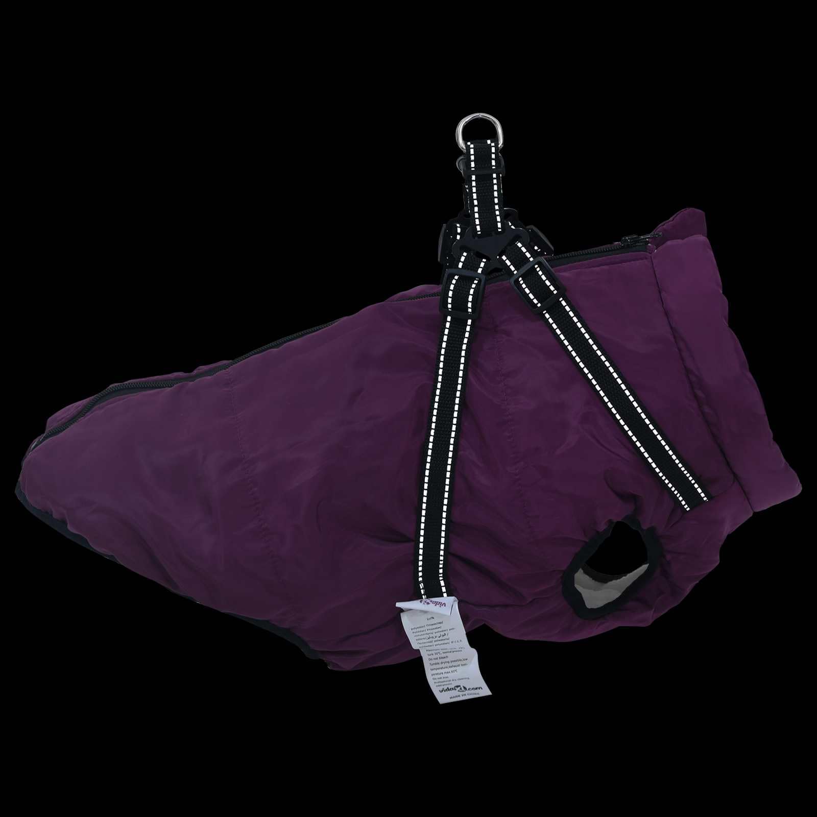 Abrigo para perro lila L52 de forro polar y poliéster con correa ajustable, protección reflectante para invierno y otoño, resistente al viento, impermeable, cálido para paseos al aire libre y