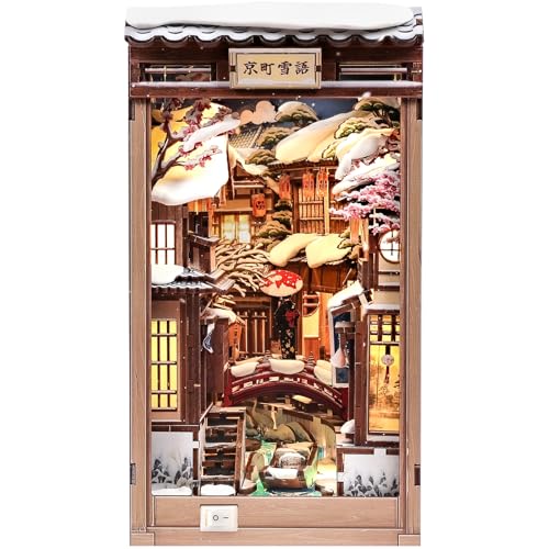 Fsolis Book Nook Kit Kyoto Snow Whisper Booknook Japanischer Puppenhaus-Szene 3D Puzzle Set Bücherregal-Dekor Geschenk für Erwachsene