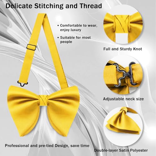 Image of Mens Bow Tie Pre Tied Oversized Bow Ties for Men Satin Bowties for Tuxedo Wedding Party Banquet