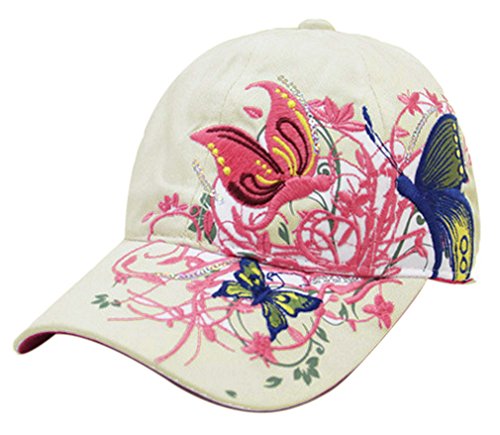 Thenice Damen Schmetterlings-Stickerei- Vintage Baseball Cap Snapback Trucker Hat (Beige) Cover