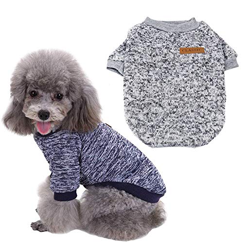 WENTS Pet Cat Dog Sweater 2Pcs Pet Sweater Warm Jumper Dog Cat Twist Striped Sweater Coat in Autumn Early Winter Puppy Jacket Dogs Clothes Fleece Pet Coat (Gray/Navy)