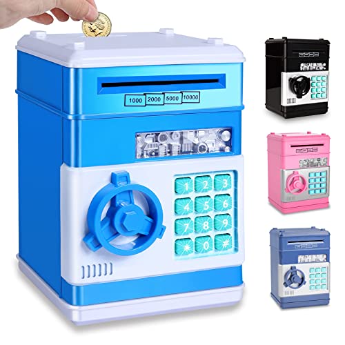 Pup Go ATM Hucha Electrónica para Niños 3-12 Años, Hucha Cerdito de Dinero Contraseña, Hucha Cajero Automatico, Hucha Caja Fuerte para Monedas, Juguete Divertido Regalo para Niños Chico Niña(Azul) Cover