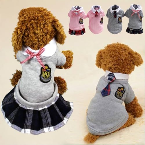 Pet Uniform School Skirts Sailor Costume Dog Campus Clothes Teddy Cute Bowtie Adorable Puppy Apparel (Small,Gray Dresses)