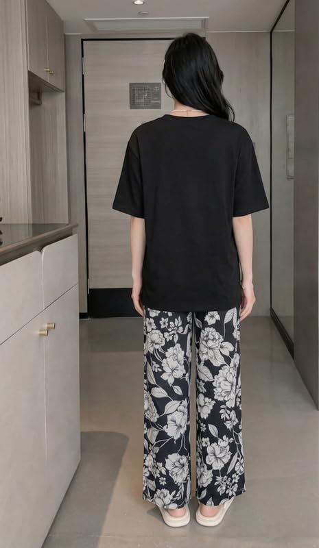 Image of KSHS Printed Round Neck Short Sleeve Nightsuit Set | Pajama Set | Casual Night Dress for Women
