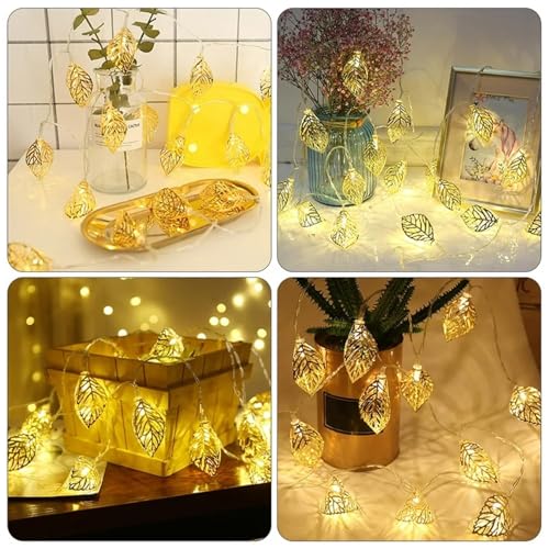 Image of Xenith 14 LED Decorative Leaf Shape Golden Metal String Lights Fairy Lights Decorative Lights for Diwali Christmas Home Marriage Festivals Indoor Outdoor Decoration Lighting (Warm White, 3.5 Meter)