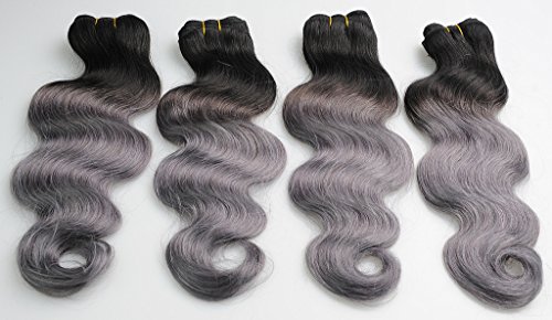 Dark Roots Grey Hair Weave Ombre 1B/Grey Brazilian Body Wave Virgin Hair 4 Pcs Bundles Dark Silver Grey Human Hair Extension -10 12 14 16 inch
