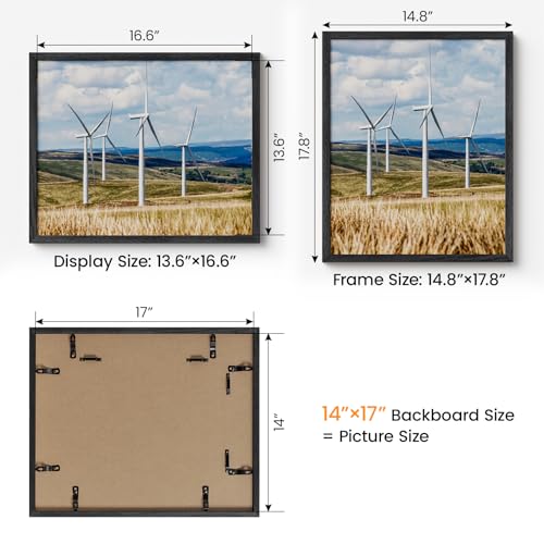 Image of 14x17 Picture Frame Oak Wood,14 inchx17 inchBlack Color Wooden Frames with Tempered Glass,17x14 inch Wall Gallery Poster Frame with No Mat,14 by 17 Frames Horizontal and Vertical for Wall Mounting