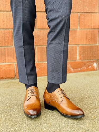 Image of CALTO Height Increasing Elevator Shoes 3 Inches Taller - Light Tan Leather Dress Shoes - Men Invisible Elevated High Heels Oxfords A329013 - Size 10.5 D(M) US