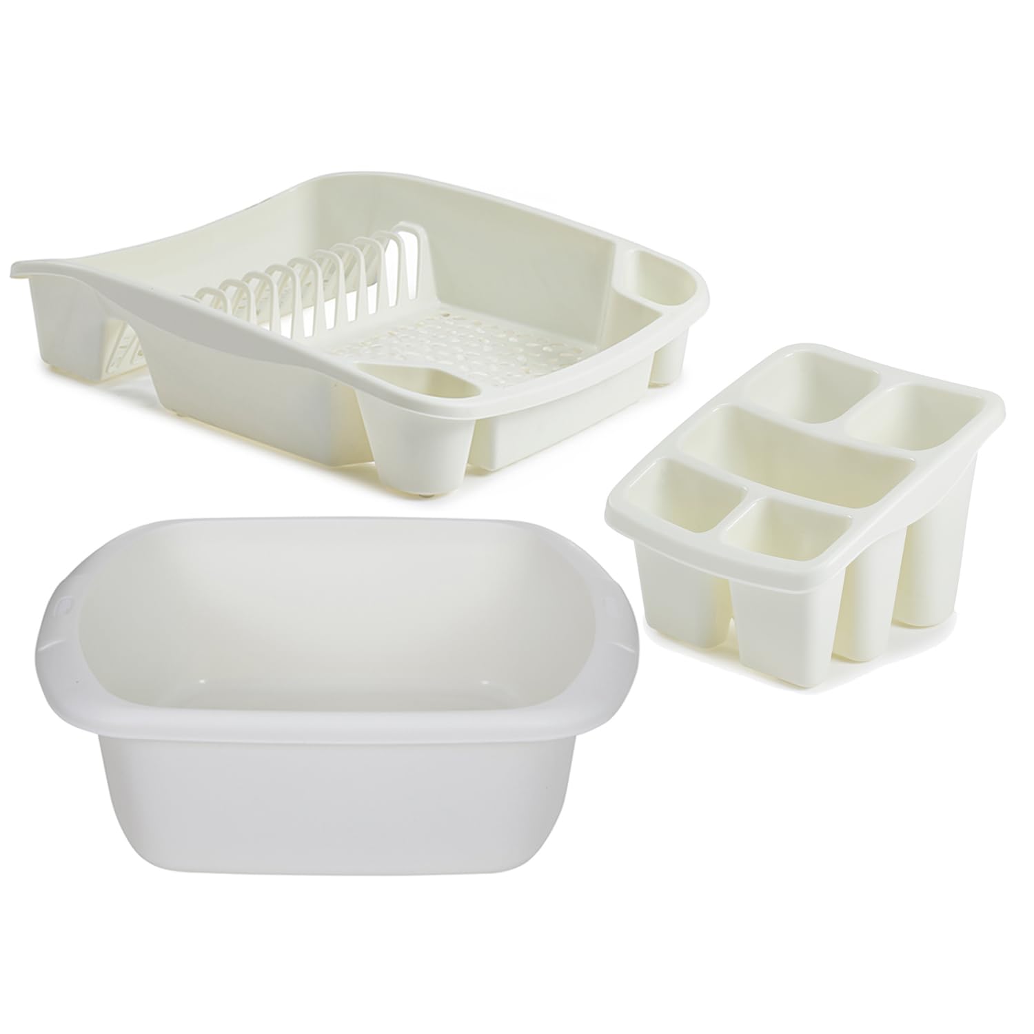 ZARVICZONIA Plastic Dish Drainer Set, Includes Cutlery Holder and Draining Tray, Grey, Gold, Black and Cream Pack 3 set (Cream)