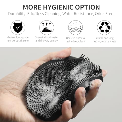 Image of Silicone Body Scrubber, Upgrade 3rd Gen Shower Bath Brush, Lather Nicely, Soft Massage Body, More Hygienic Than Traditional Loofah, Gentle Exfoliating for Sensitive Skin, 1 Pack, Black