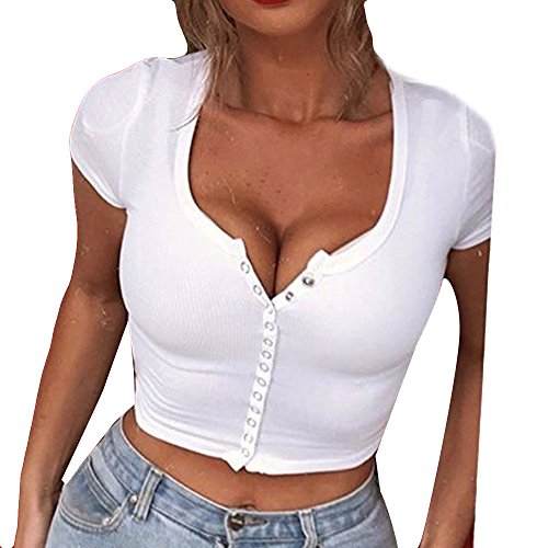 Damark(TM) Ropa Camisetas Mujer, Camisas Mujer Verano Elegantes Sexy Escote en V Casual Tallas Grandes Camisetas Mujer Manga Corta Camiseta Blusas Tops para Mujer Fiesta en la Playa (L)