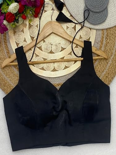 Image of TRENDMALLS Women's Fandy Satin Silk Blouse Sweetheart Neck Sleeveless Saree Blouse Choli Stylish Saree Blouse Ready to Wear