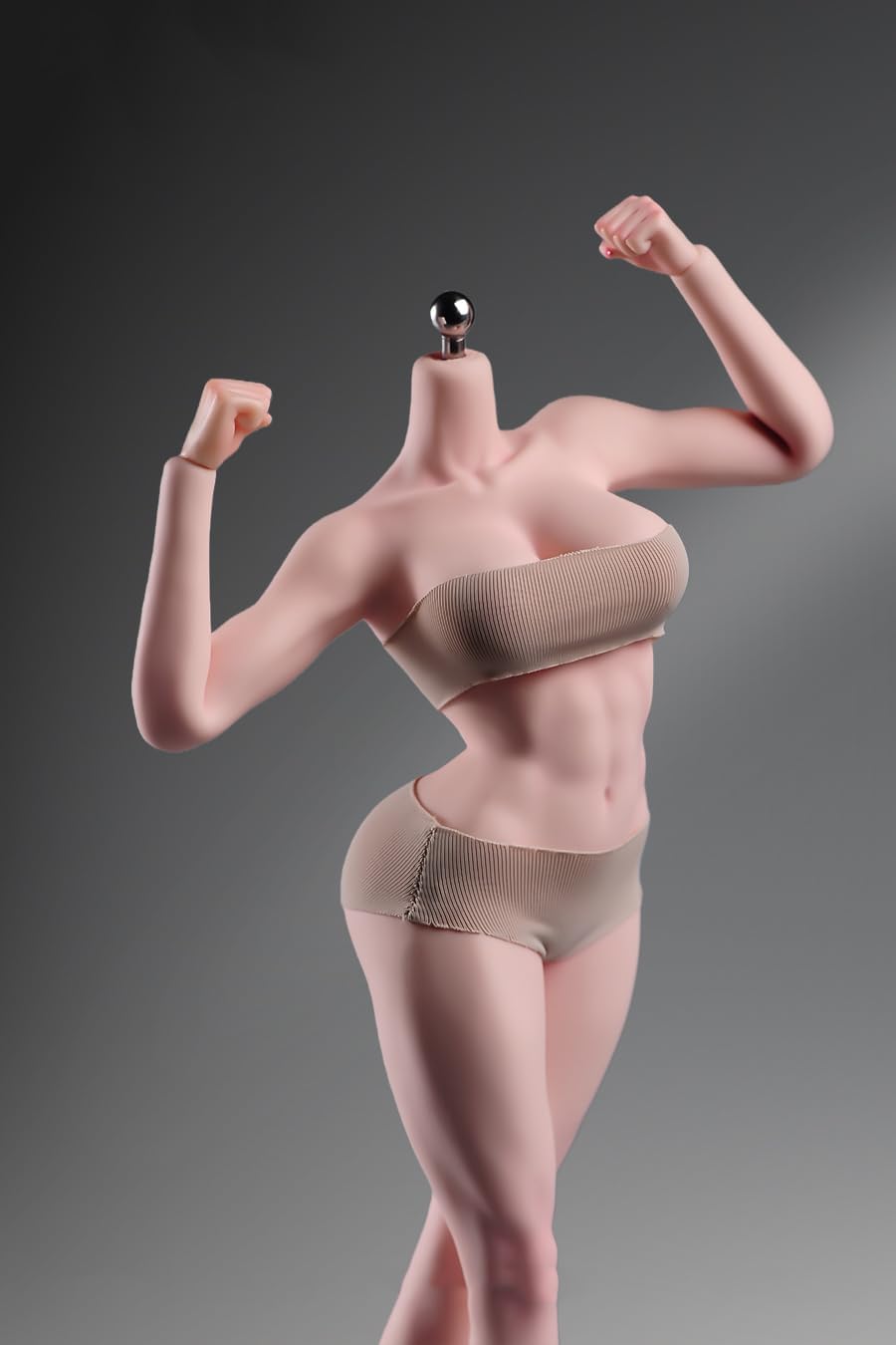 Fremego 1/6 Scale Female Body,12inch Super Flexible Seamless Female Muscler Figure Doll Makeup Version with Detachable Feet Bodybuilding Body Shape Miniature Action Figure (Normal Skin)