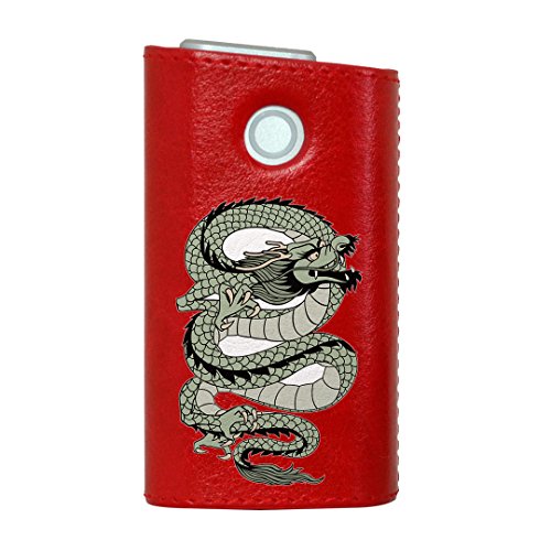 glo グロー グロウ 専用 レザーケース レザーカバー タバコ ケース カバー 合皮 ハードケース カバー 収納 デザイン 革 皮 RED レッド ユニーク 龍 ドラゴン 000893