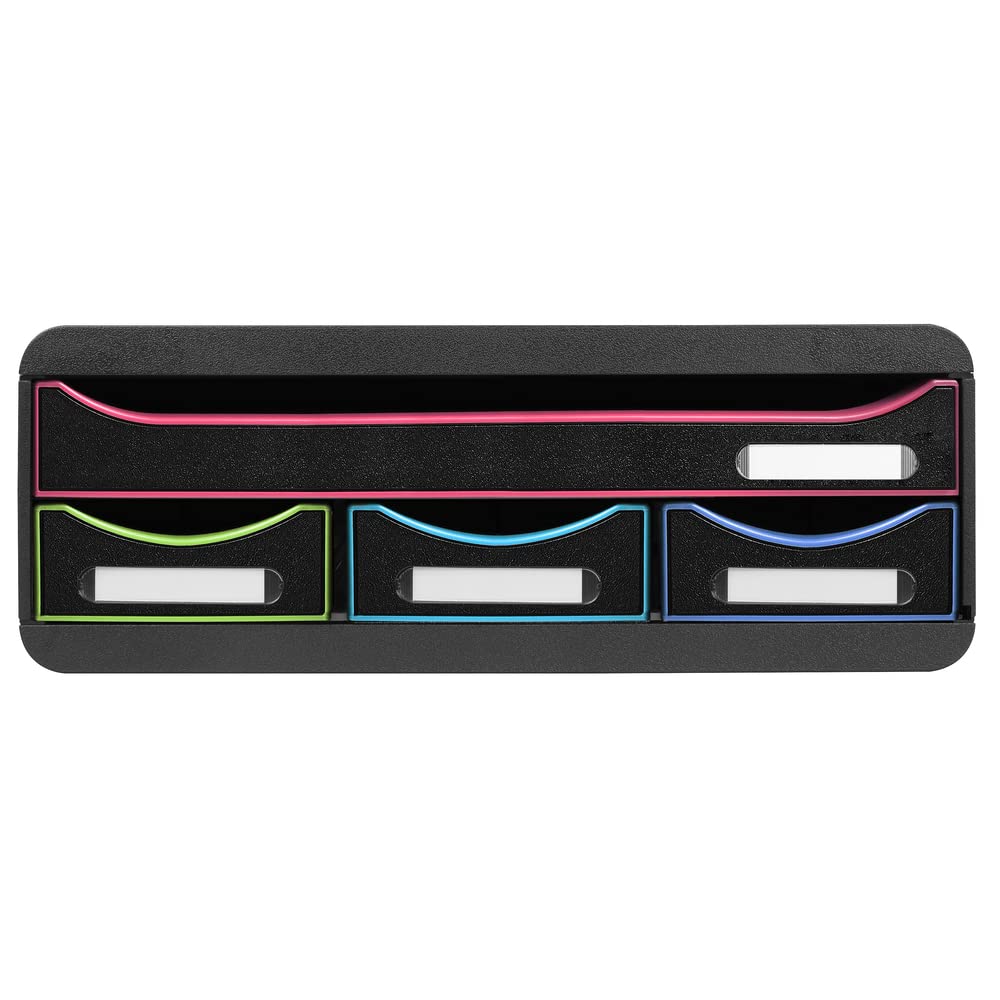 Exacompta Mini 4 Drawer Toolbox - Desk Organiser - Black - Recycled Plastic - 13.5 x 35.5 x 27cm