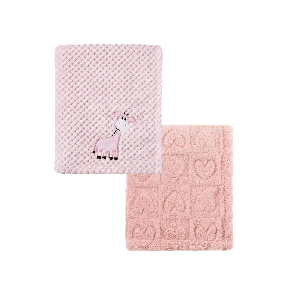 CREVENT 2Pcs 75cmX100cm Cute Cozy Fluffy Warm Baby Blankets for Infants Toddlers' Bedding Crib Cot Stroller - Giraffe + Sherpa Pink