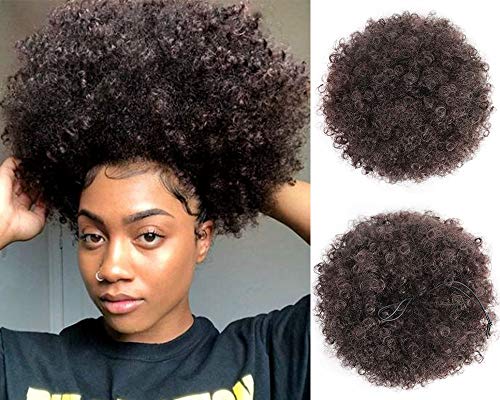 AISI QUEENS Synthetic Kinky Curly Hair Ponytail Drawstring Afro Puff Bun for Women High updo Warp Ponytail 4 Clips in Hair Drawstring Bun Extensions with Brown Color