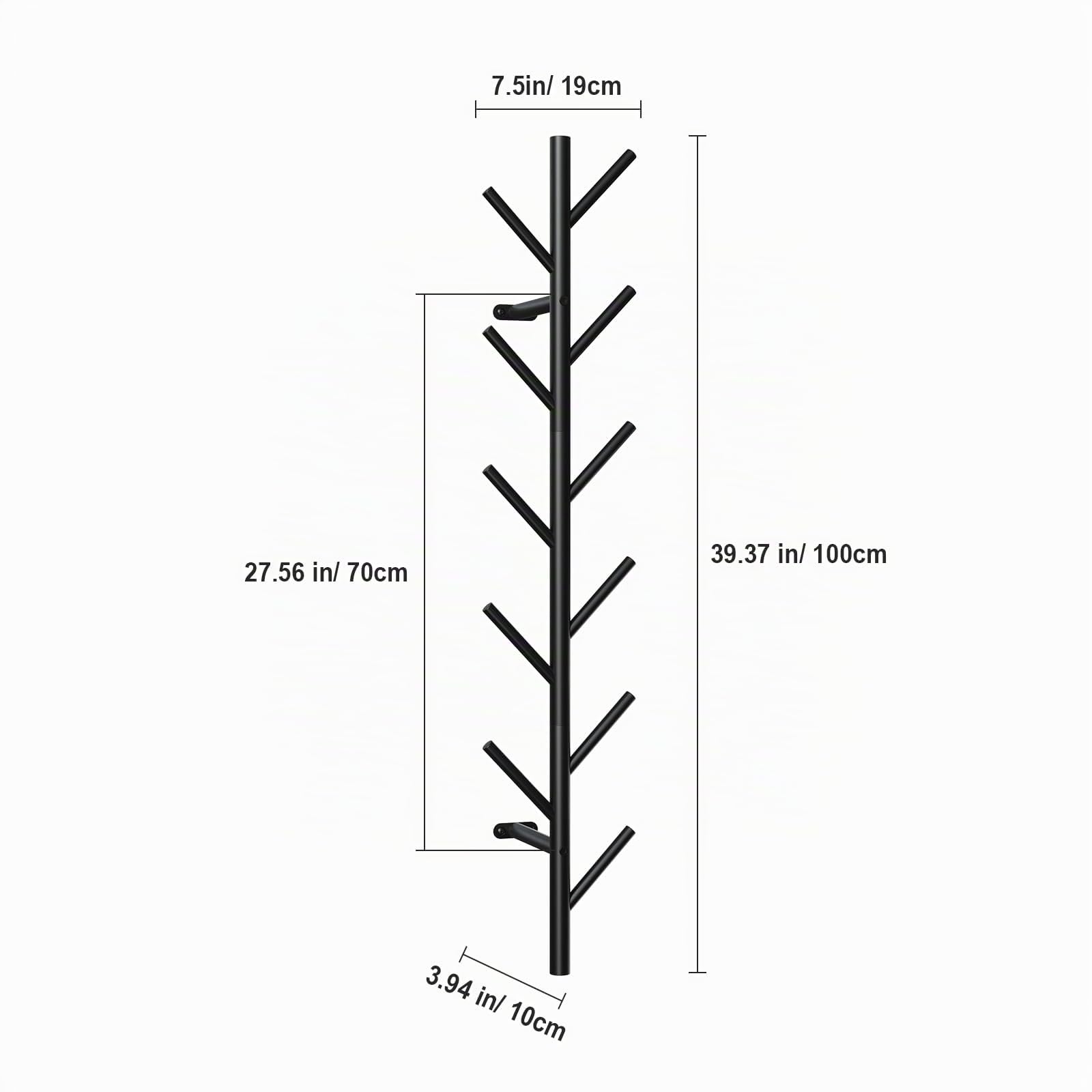 Nero Appendiabiti da Parete in Metallo - 100cm Moderno Design Attaccapanni da Muro con 11 Ganci, Appendiabiti a Muro per Giacche, Cappotti, Cappelli, Sciarpe e Borse