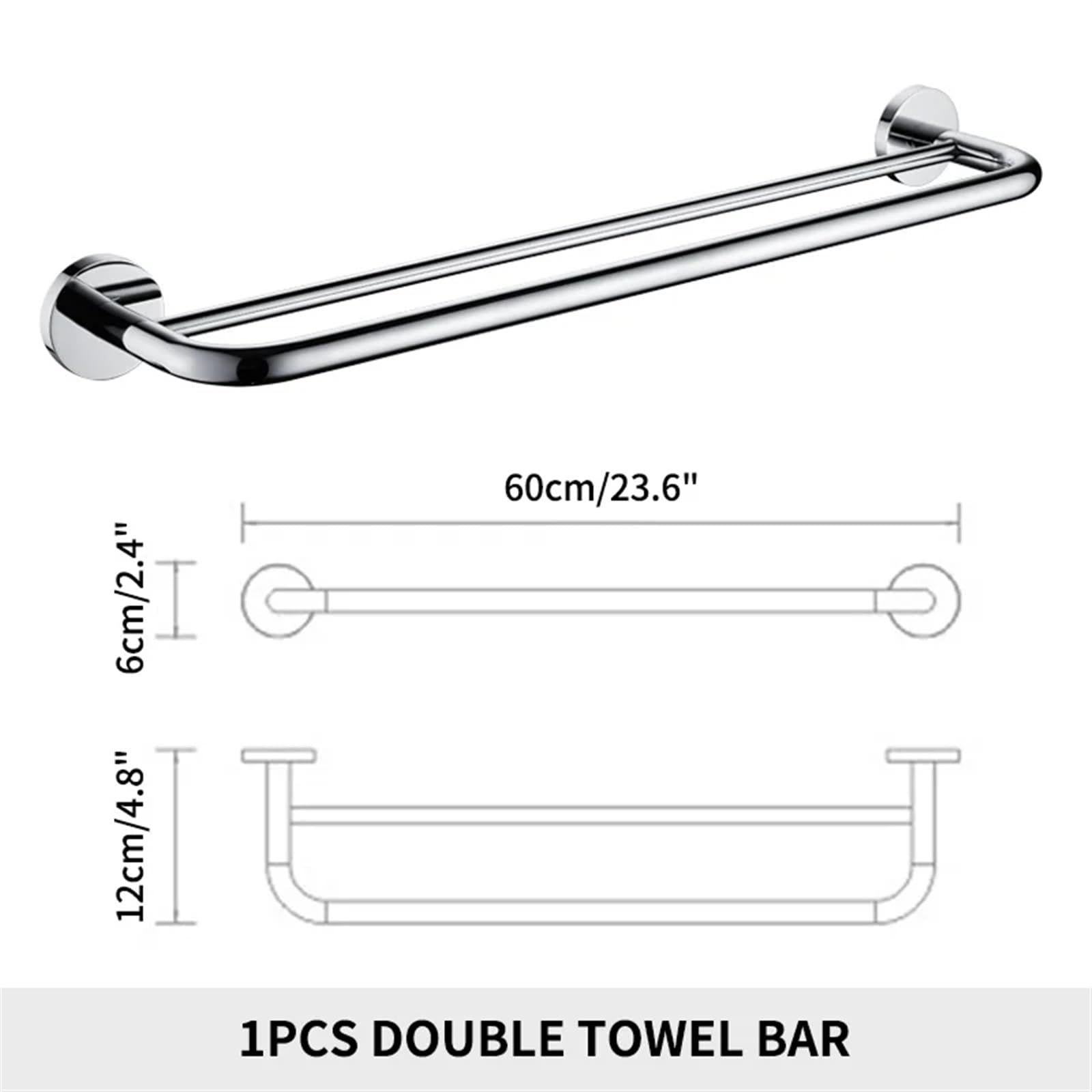 Toallero Double Towel Bar 24'' Stainless Steel Bath Towel Rack For Bathroom, SUS304 Chrome Towel Holder Wall Mount para BañO Y Cocina(1 PCS)