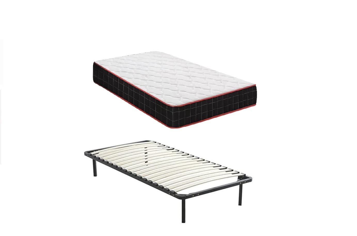 IZTOSS Matelas 90x190 avec Sommier à Lattes Bois et Pieds Démontables