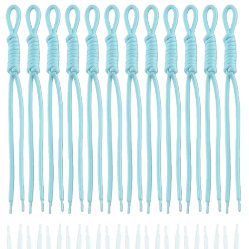 KJML DIY Paracord Keychain 12pcs Turquoise Paracord Rope Keychain Bag Charm Braided Cord Rope Bag Charm for Purse Handmade Key Chain Backpack Handbag Decoration