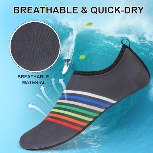 Mens Womens Water Shoes Quick Dry Barefoot Shoes Non-Slip Aqua Socks for Beach Swim Grey Rainbow4