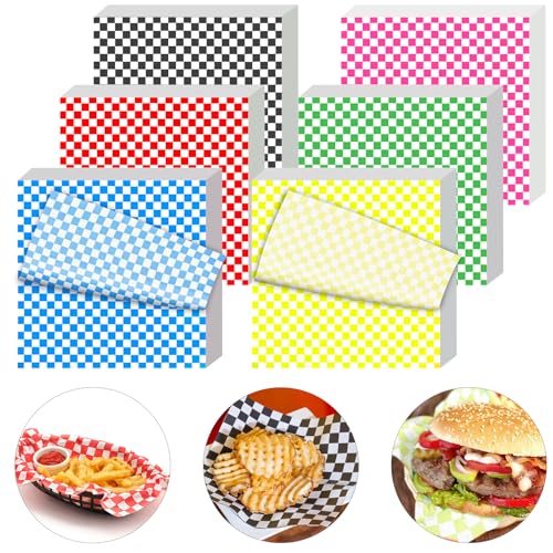 120Pcs Wax Paper Sheets for Food, 12x12 In Variety Pack Checkered Food Basket Liners, Grease Resistant Sandiwch Wrapping Paper, Festive Design Deli Sheets For Party, Fair and Outdoors Kovpnor
