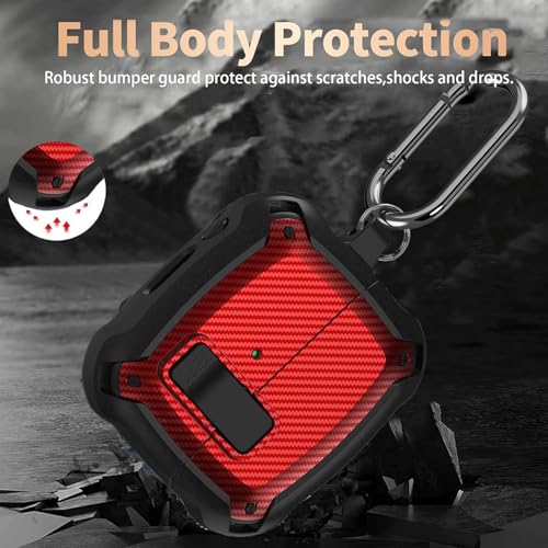Image of Galaxy Buds 3 Pro /3 /3 FE Case Cover with Secure Lock Clip, Shockproof Samsung Galaxy Buds3 /3 Pro 2024 /3 FE 2025 Protective Hard Cover Shell with Carabiner&Cleaner kit for Men Women, CF Black /Red