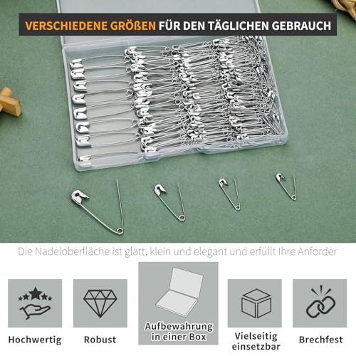 MASPHY 200 Stück Sicherheitsnadeln Set, 4 Größen klein, mittel, groß Sicherheitsnadeln für Kleidung Kunsthandwerk, Schmuckherstellung und Nähen