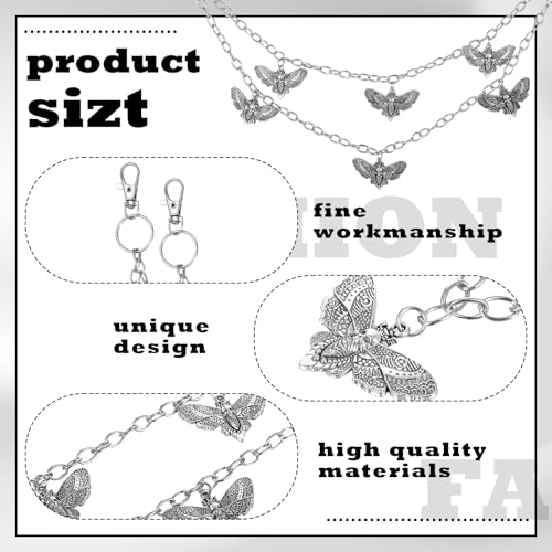 6 Pieces Punk Pants Chain Belt Multilayer Metal Wallet Chain with Spider, Skull & Cross Charms, Y2k Hip Hop Accessories for Men & Women, Gothic Jeans Decor3