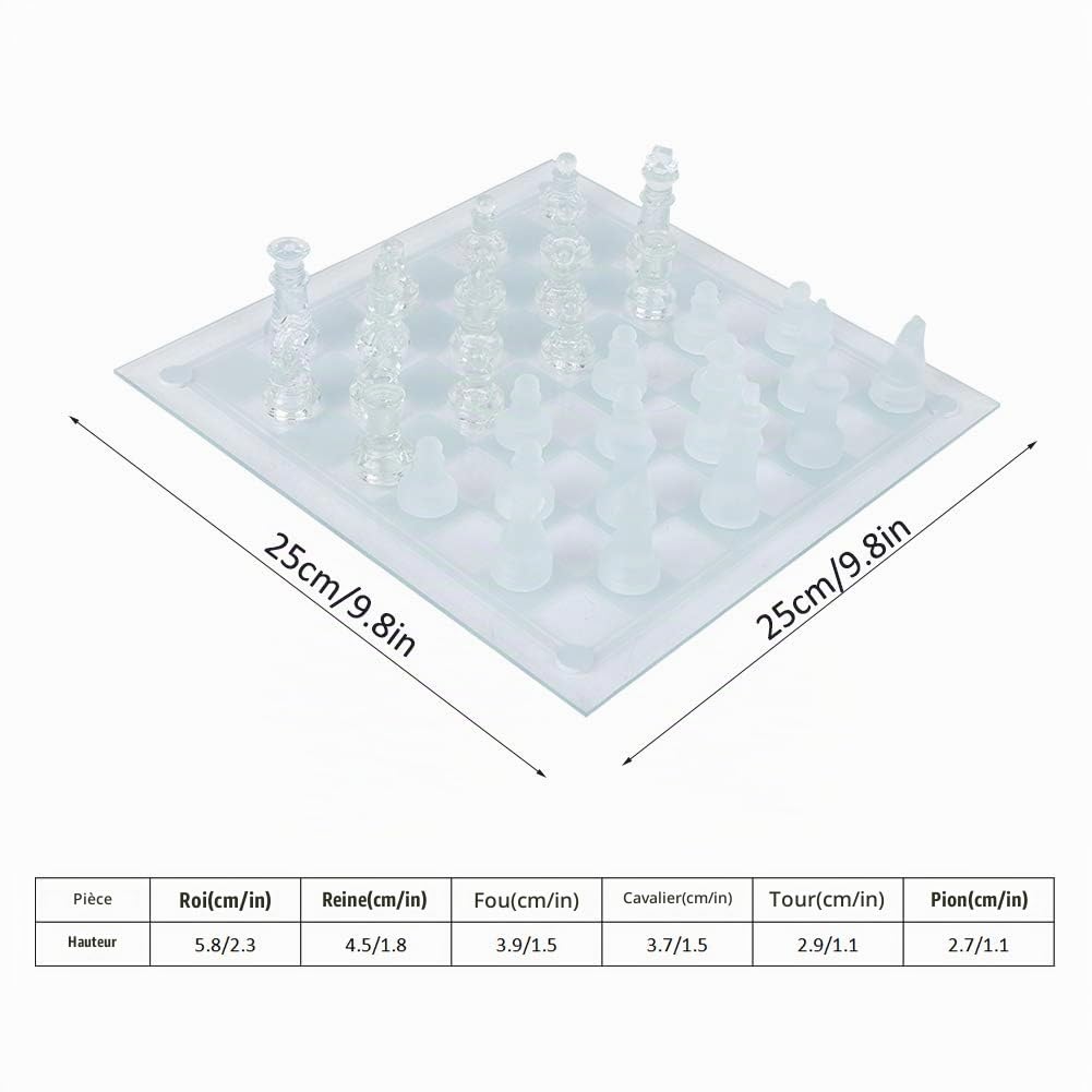 Échecs Internationaux en Cristal de Verre, Jeu D'échecs givré Exquis, 25x25 Cm pour Les Voyages, L'école, Le Camping, adapté à Les âges