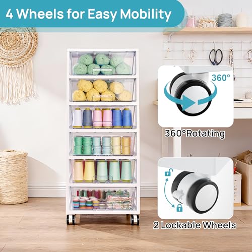 Image of Vtopmart 6-Tier Rolling Cart with Deep Drawers, Clear Plastic Storage Organizer for Art & Craft Supplies, Toy, Office, Classroom, Bedroom, Bathroom