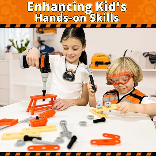 KidBloom Kids Tool Set with Toy Drill, Construction Tools with Tool Box and Vest, Toys for 3 4 Year Old Boys Gifts - Image 4